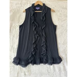 Vivienne Tam Black Ruffle Button Top XL Flowy Classy Sleeveless